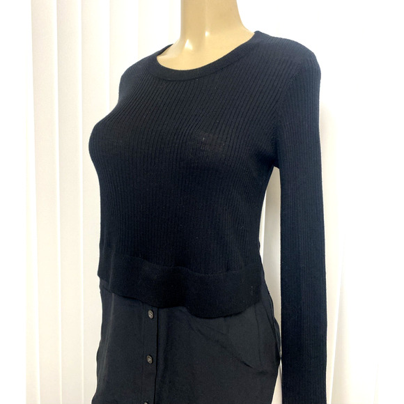 Veronica Beard Mixed Media Sweater Pullover Top Blouse Tunic Wool Silk Black M - Picture 2 of 7